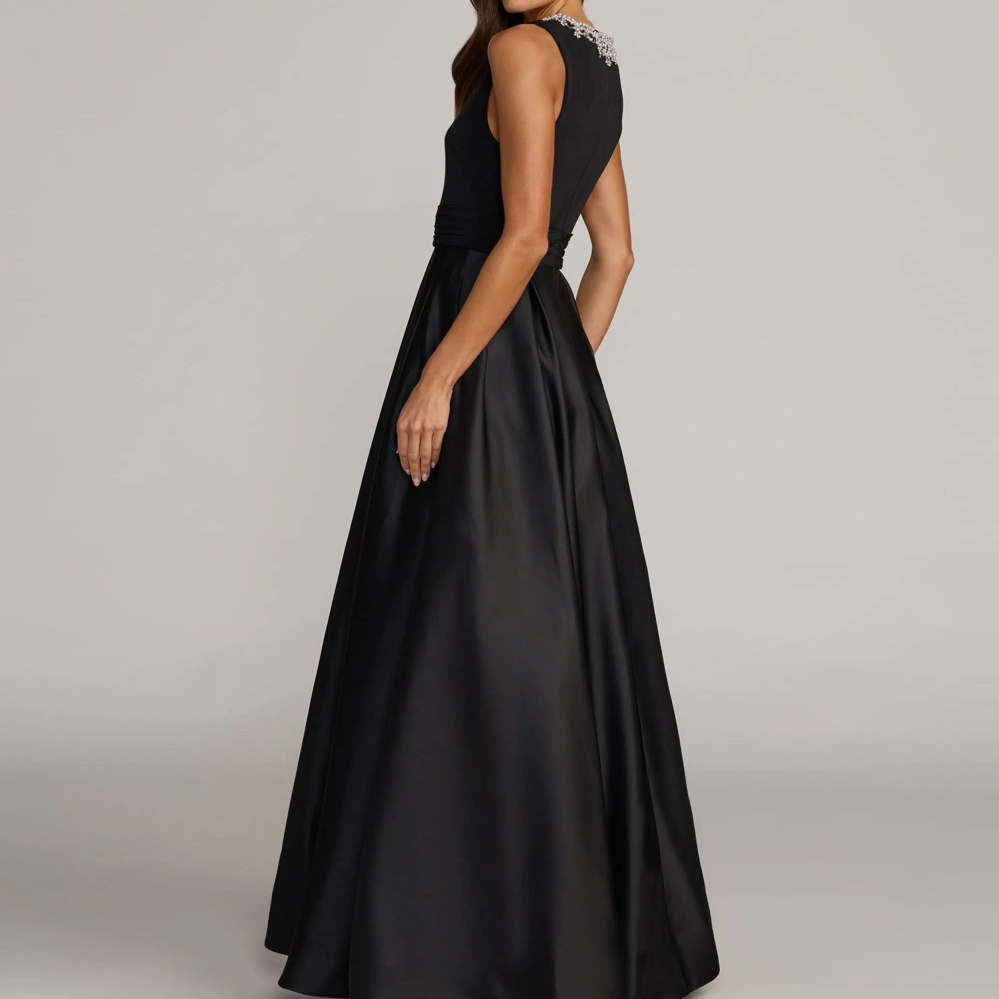 Black Evening Gown Studded With Rhinestones