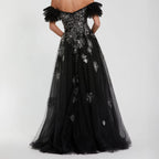 Black Off Shoulder Sequined Mesh Ball Gown