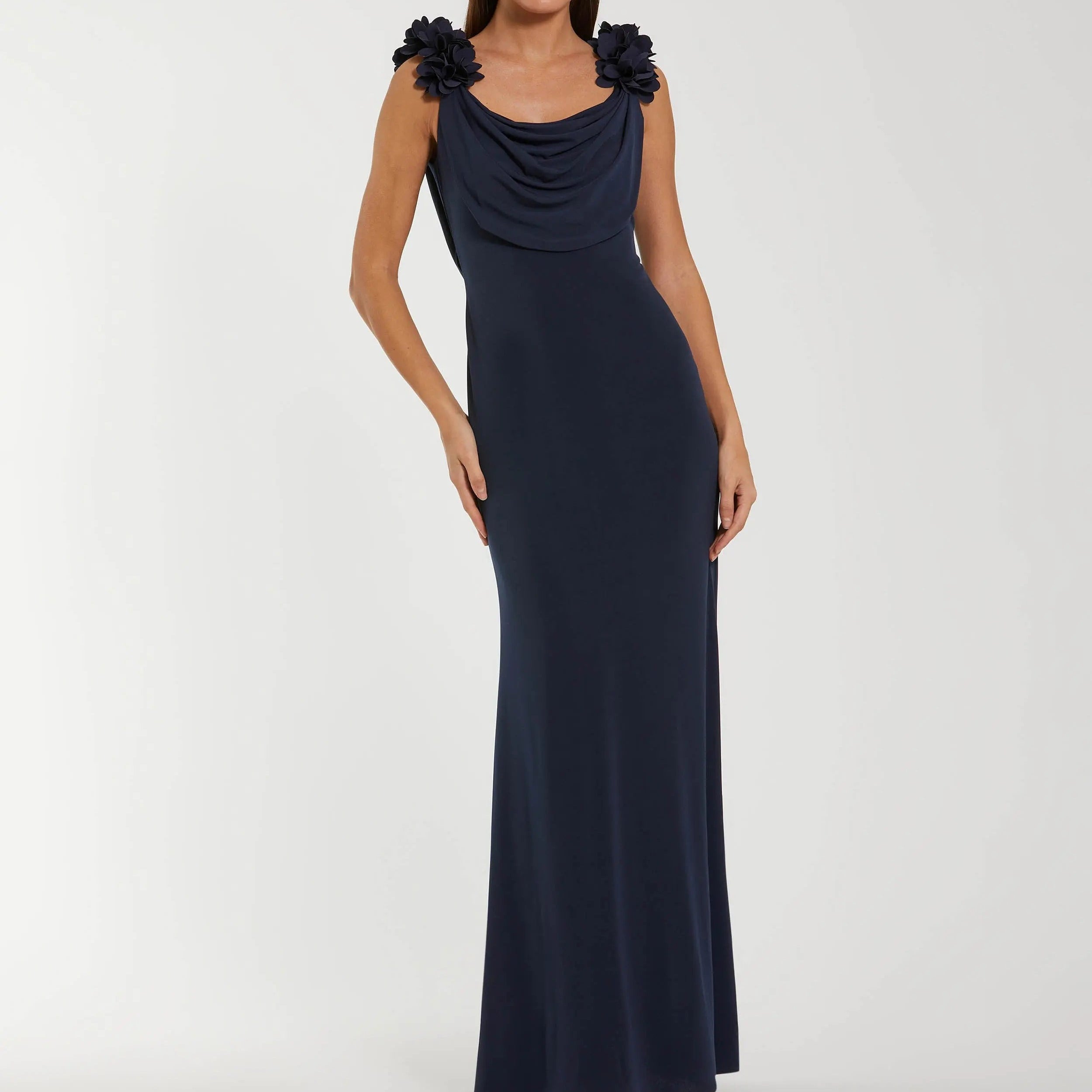 Flowing Neckline Fitted Long Evening Dress