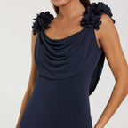 Flowing Neckline Fitted Long Evening Dress