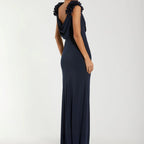 Flowing Neckline Fitted Long Evening Dress