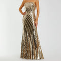 Gold Strapless Sequined Fishtail Dress