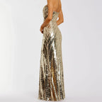 Gold Strapless Sequined Fishtail Dress