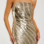 Gold Strapless Sequined Fishtail Dress