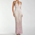 Gradient Halter Neck Deep V Neck Tassel Long Dress
