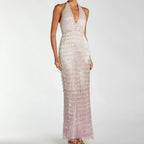 Gradient Halter Neck Deep V Neck Tassel Long Dress
