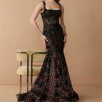 Lace Halter Neck Fishtail Fitted Waist Train Dress
