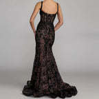 Lace Halter Neck Fishtail Fitted Waist Train Dress