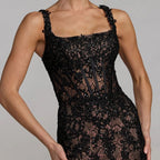 Lace Halter Neck Fishtail Fitted Waist Train Dress
