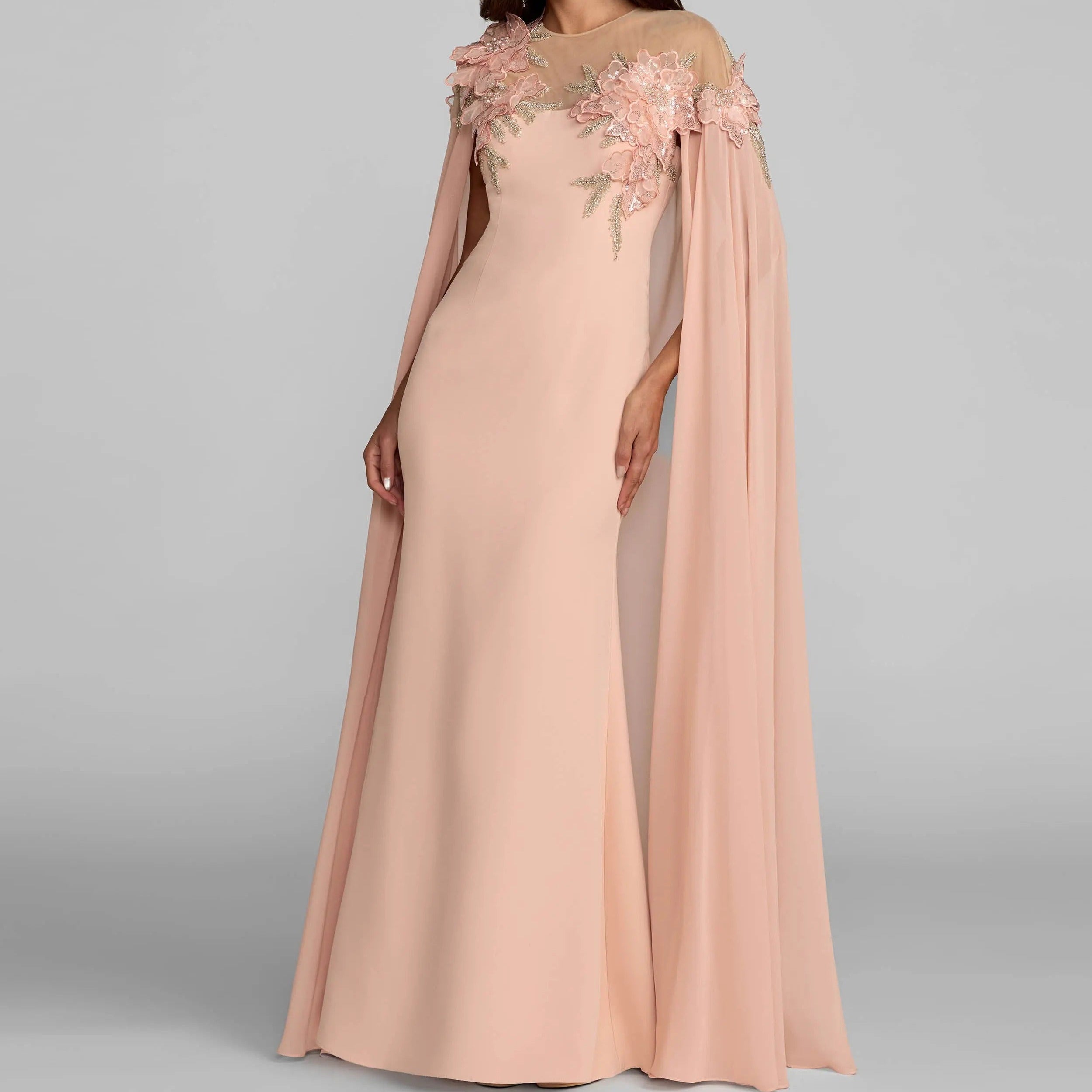 Nude Pink Shawl Floral Dress