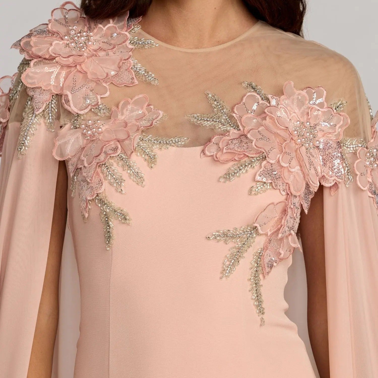 Nude Pink Shawl Floral Dress
