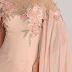 Nude Pink Shawl Floral Dress