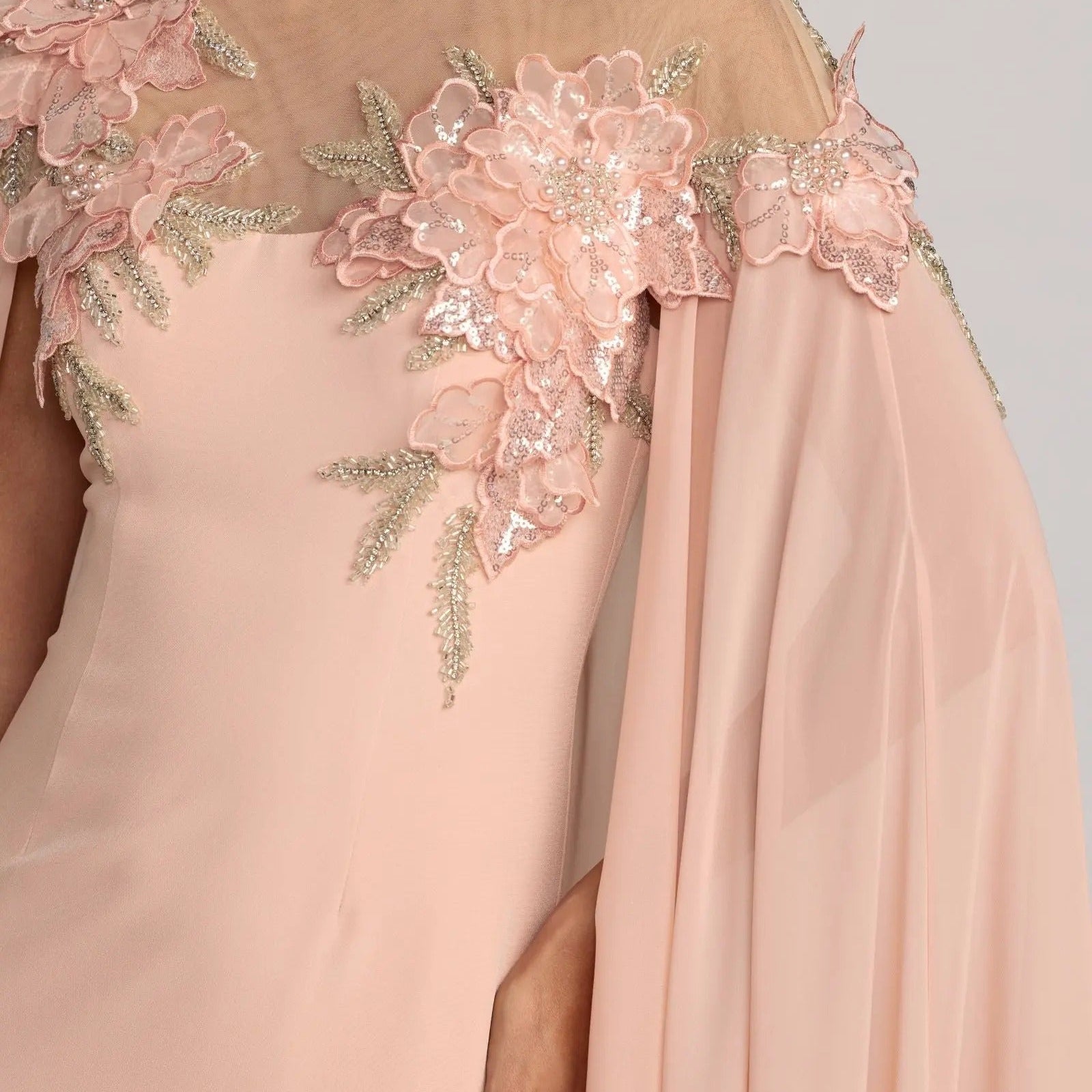 Nude Pink Shawl Floral Dress