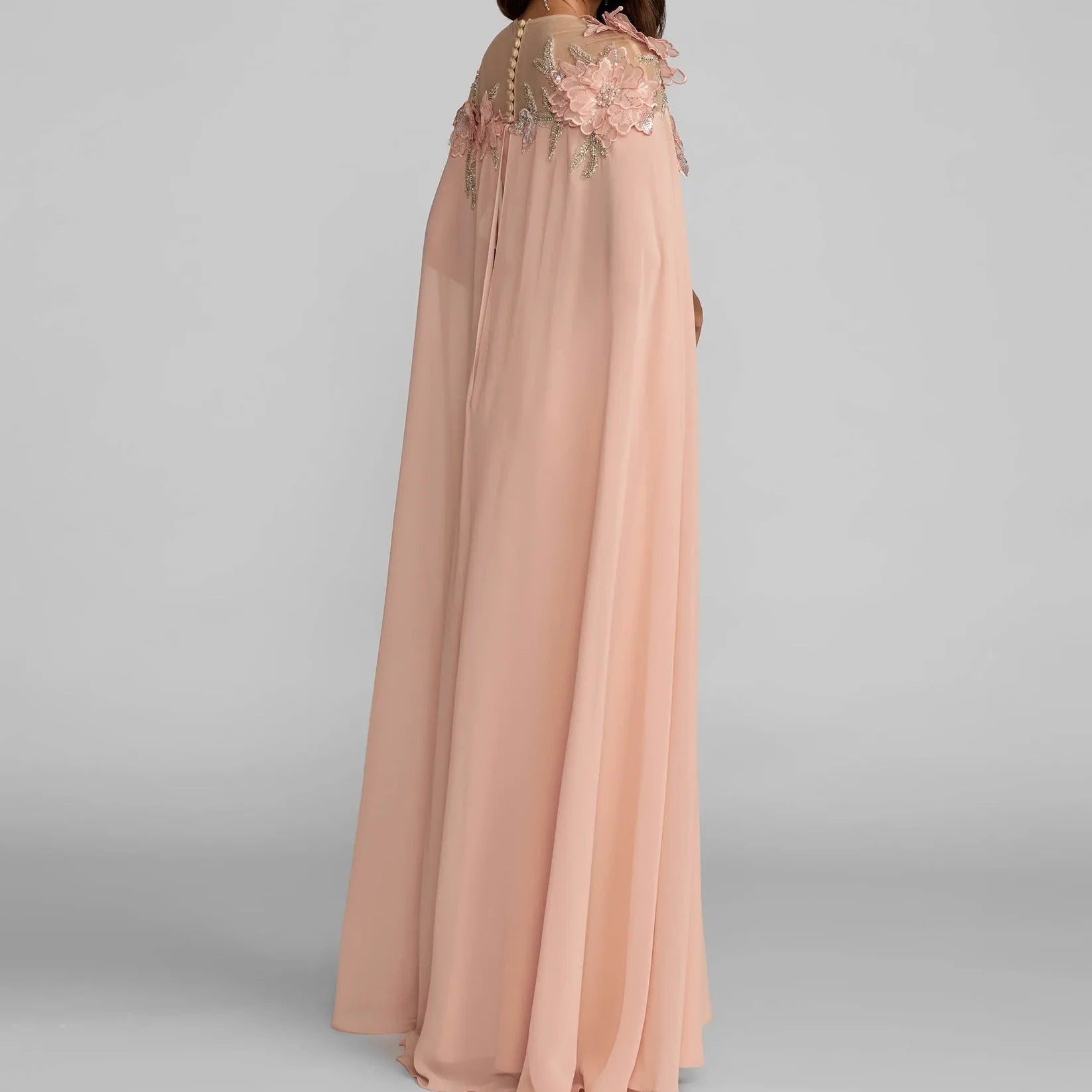 Nude Pink Shawl Floral Dress