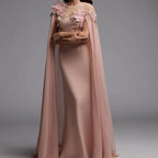 Nude Pink Shawl Floral Dress