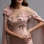 Nude Pink Shawl Floral Dress