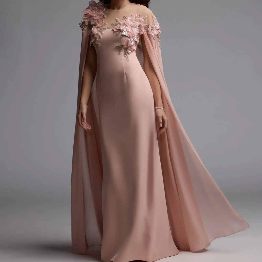 Nude Pink Shawl Floral Dress