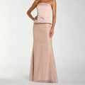 Nude Pink Strapless Sequined Fishtail Dress With Bow