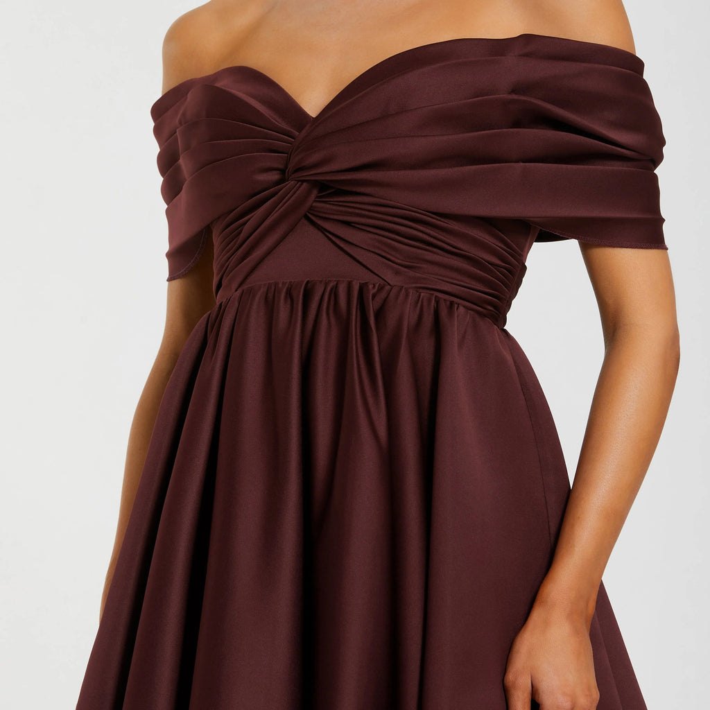Off The Shoulder Twisted Satin Ball Gown