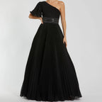 One Shoulder Shimmering Pleated Maxi Dress