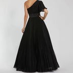 One Shoulder Shimmering Pleated Maxi Dress