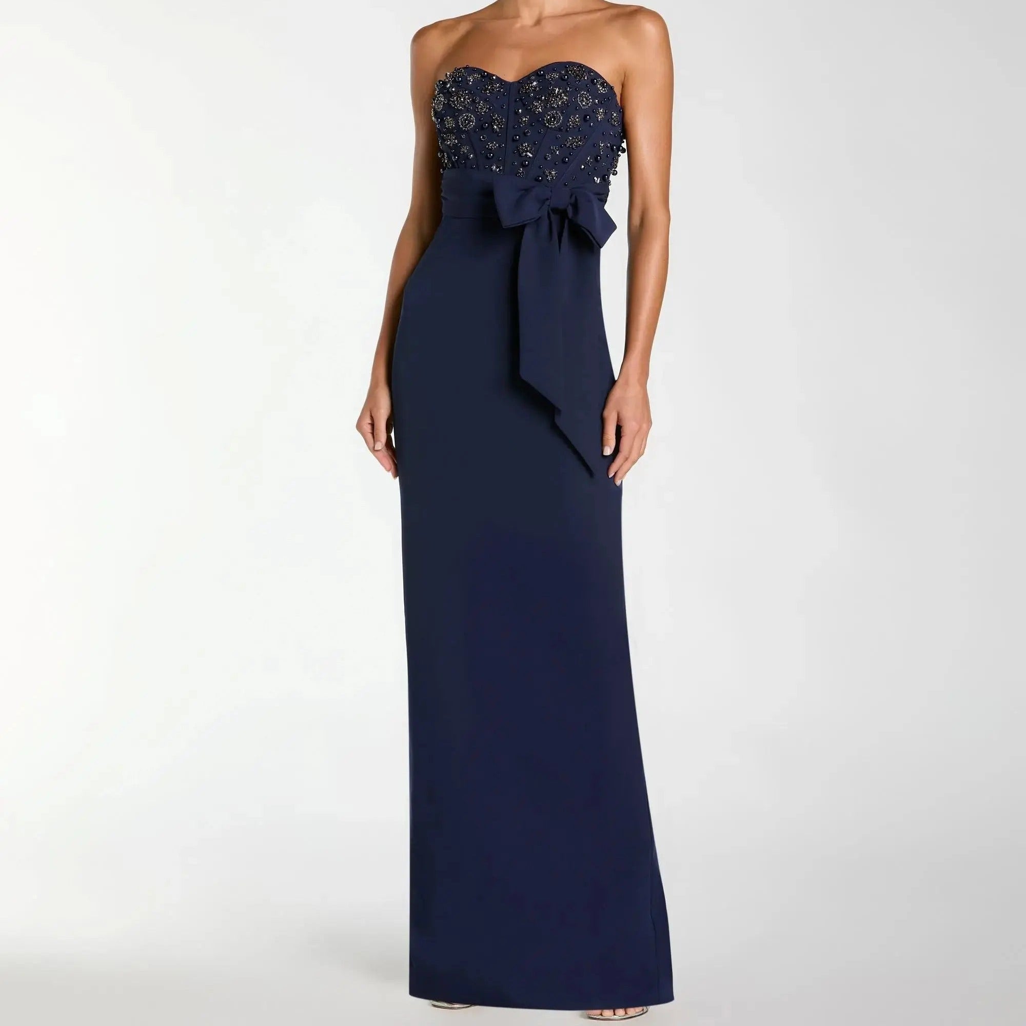 Strapless Beaded Bow Fitted long Dress