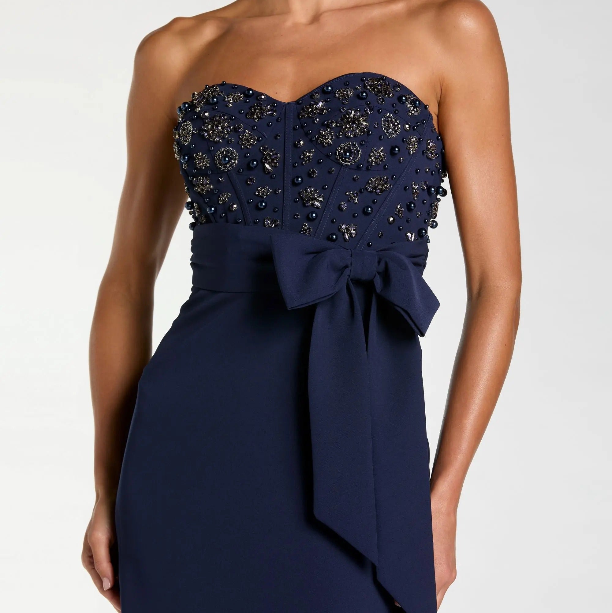 Strapless Beaded Bow Fitted long Dress