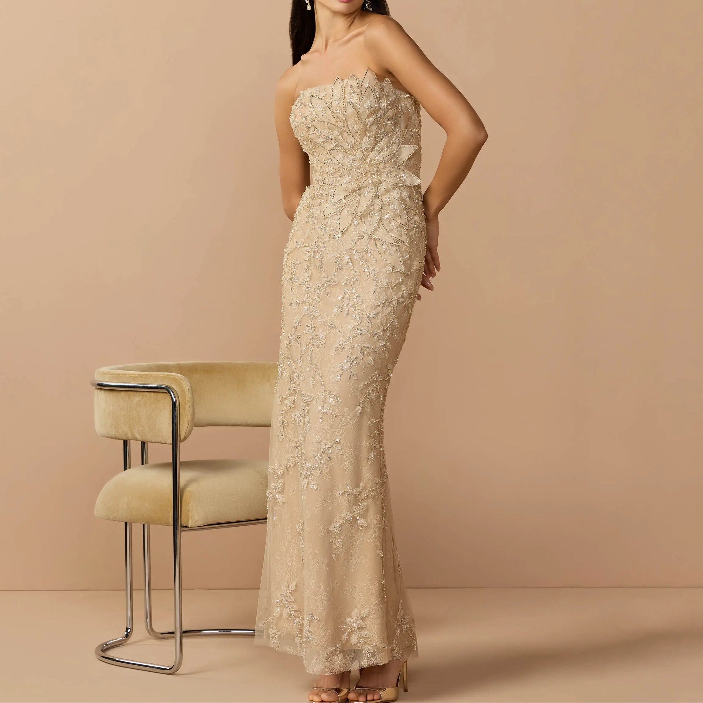 Strapless Heavily Beaded Mermaid Dress