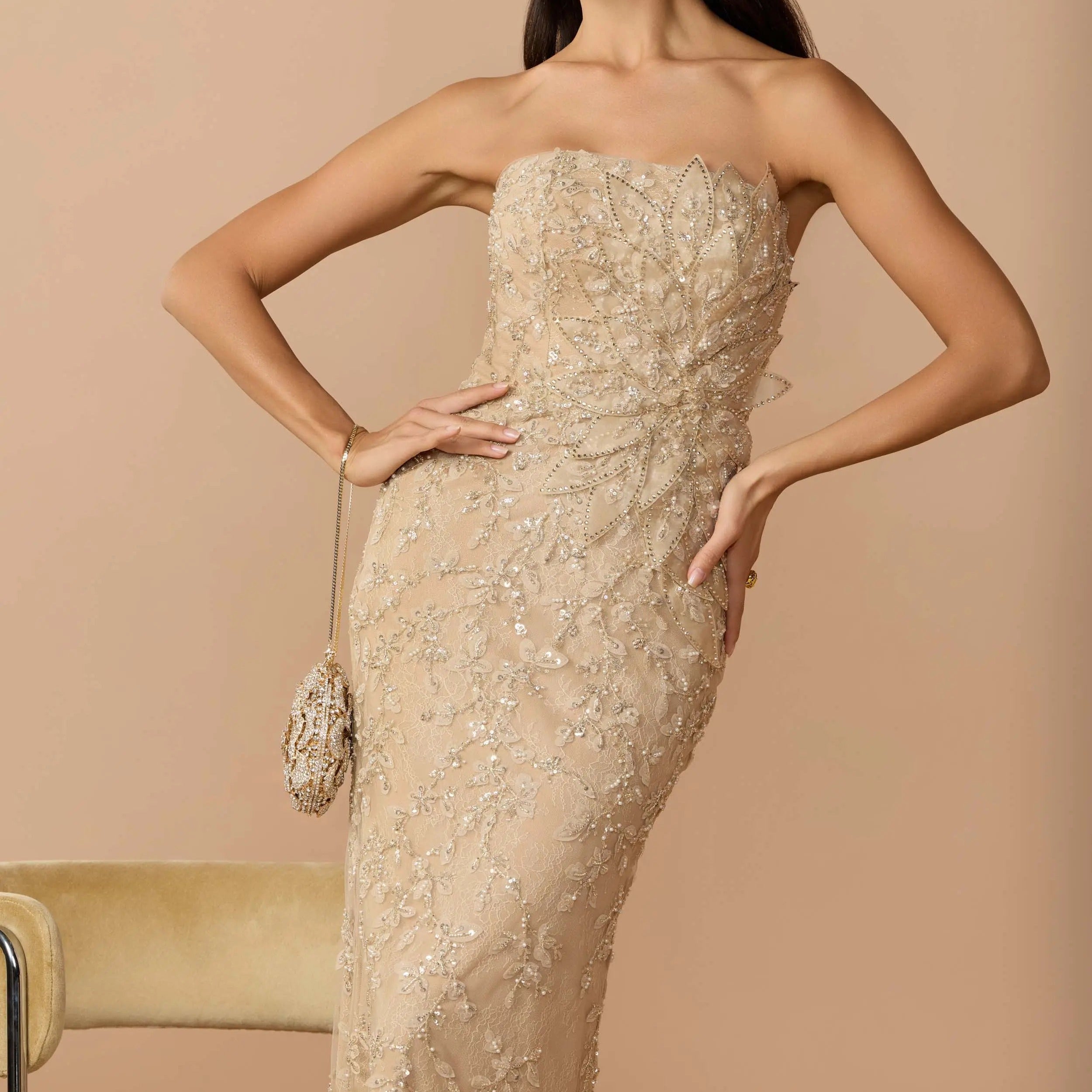 Strapless Heavily Beaded Mermaid Dress