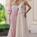 Strapless Dress with Detachable Puff Sleeves Embroidered Fishtail
