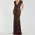 V Neck Short Sleeved Heavily Sequined Fishtail Dress