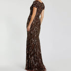 V Neck Short Sleeved Heavily Sequined Fishtail Dress